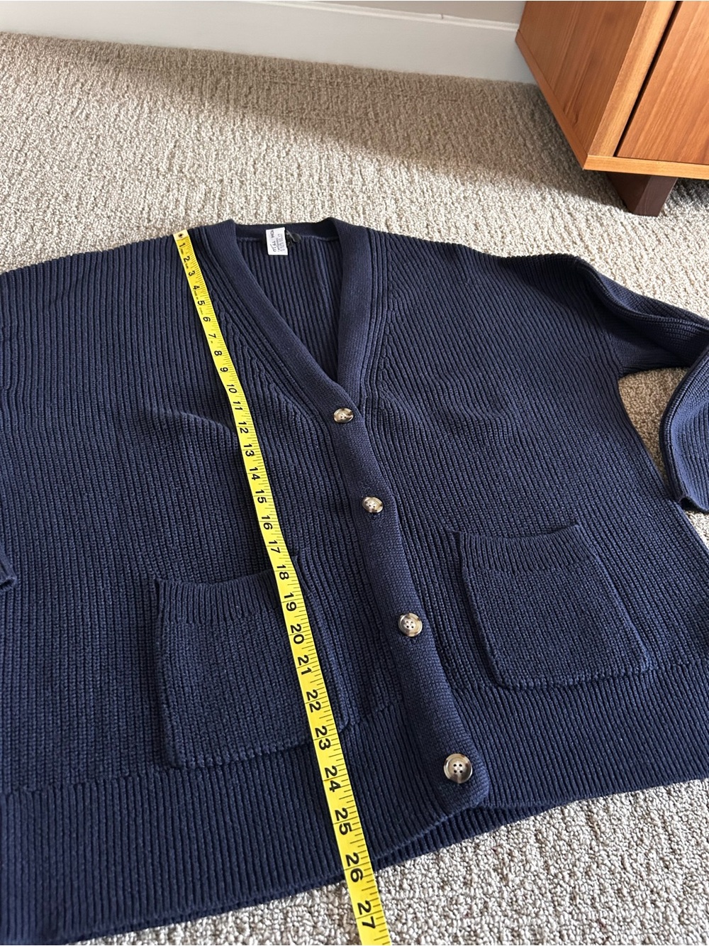 Women’s Navy V-Neck Button Cardigan Sweater